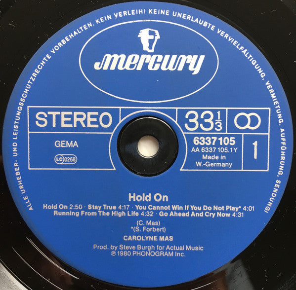 Carolyne Mas : Hold On (LP, Album)