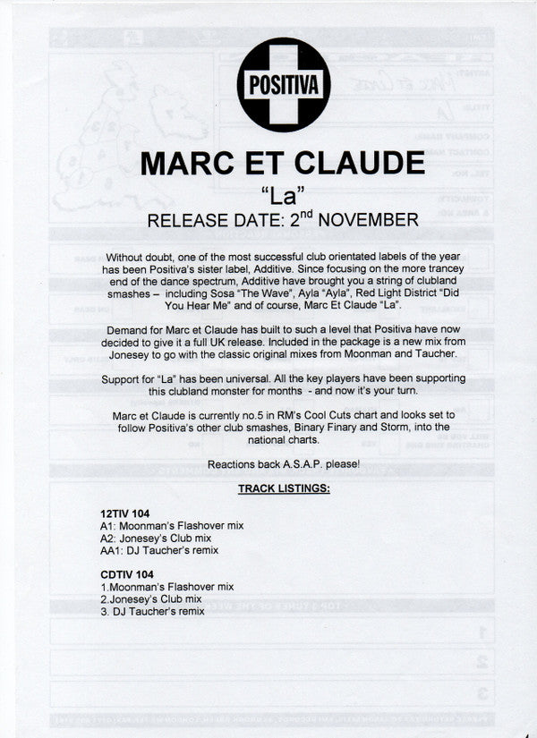 Marc Et Claude : La (12", Promo)