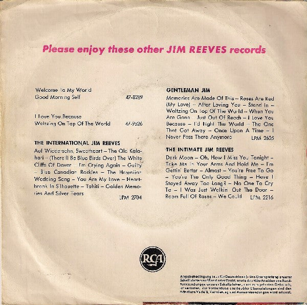 Jim Reeves : I Won't Forget You / A Stranger's Just A Friend (7", Single)