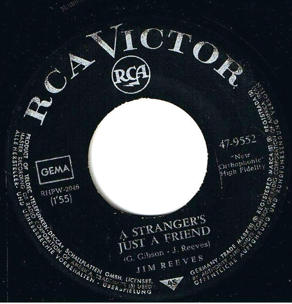Jim Reeves : I Won't Forget You / A Stranger's Just A Friend (7", Single)