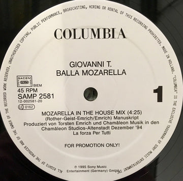 Giovanni T. : Balla Mozzarella (12", Promo)