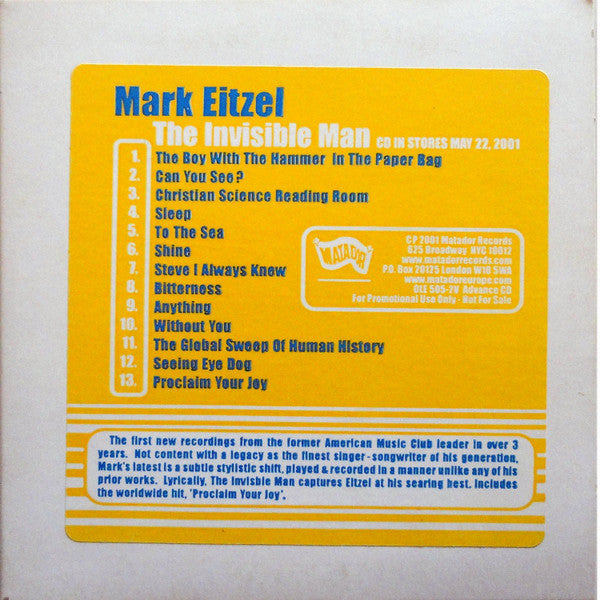 Mark Eitzel : The Invisible Man (CD, Advance, Album, Promo)