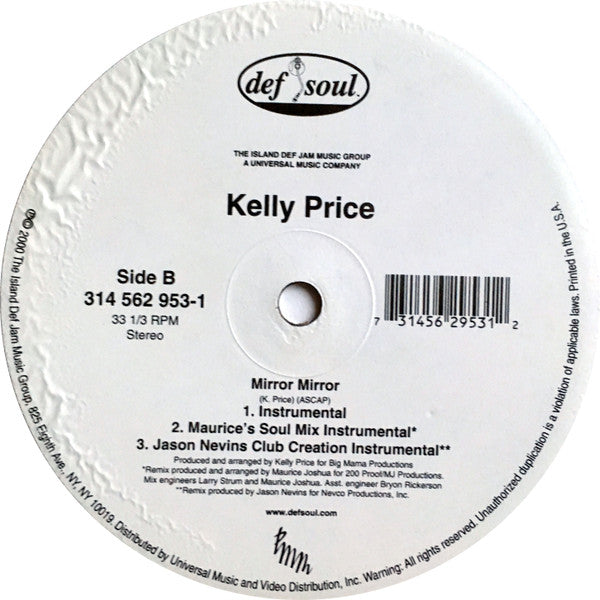 Kelly Price : Mirror Mirror (Dance Remixes) (12")