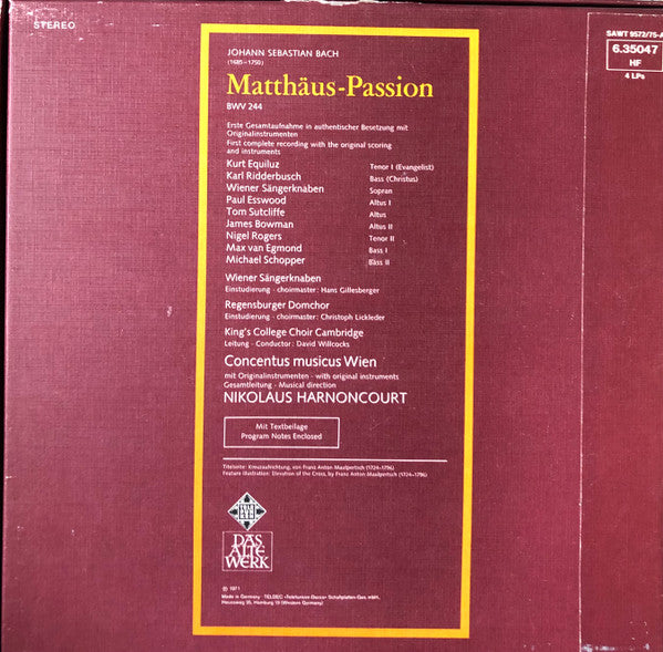 Johann Sebastian Bach - Nikolaus Harnoncourt : Matthäus-Passion (4xLP + Box)