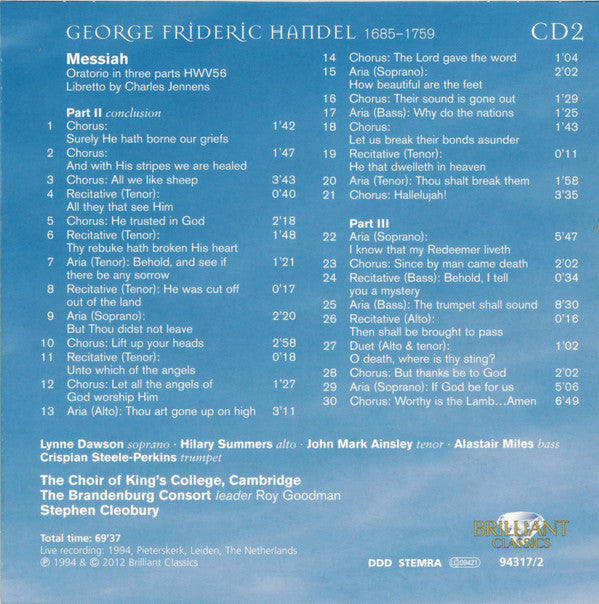 Georg Friedrich Händel : Messiah / Johannes-Passion / La Resurrezione (5xCD + Box, Comp)