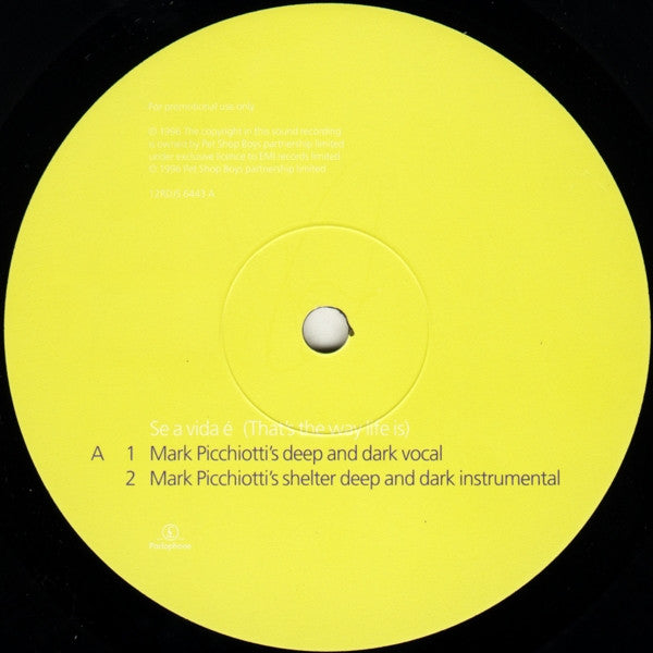 Pet Shop Boys : Se A Vida É (That's The Way Life Is) (12", Promo, 1)