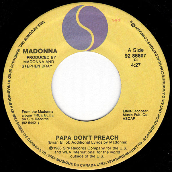 Madonna : Papa Don't Preach (7", Single)