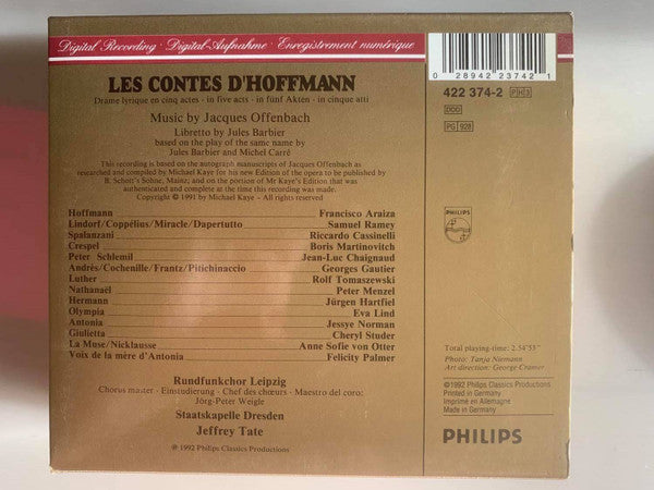 Jacques Offenbach - Jessye Norman, Francisco Araiza, Cheryl Studer, Samuel Ramey, Anne Sofie Von Otter, Eva Lind, Rundfunkchor Leipzig, Staatskapelle Dresden, Jeffrey Tate : Les Contes D'Hoffmann (3xCD, Album + Box, Sli)