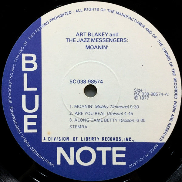 Art Blakey & The Jazz Messengers : Moanin' (LP, Album, RE)