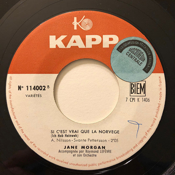 Jane Morgan : Tête De Bois (7", Single)