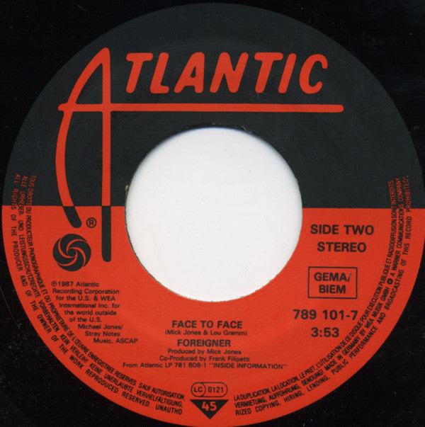 Foreigner : I Don't Want To Live Without You (7", Single)