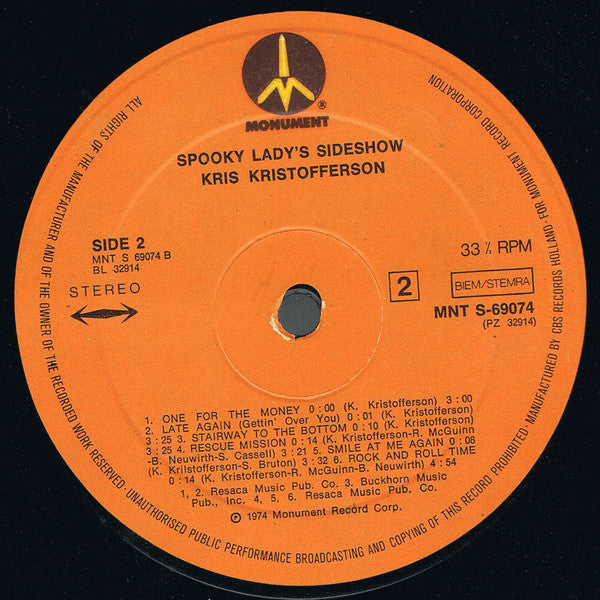 Kris Kristofferson : Spooky Lady's Sideshow (LP, Album)
