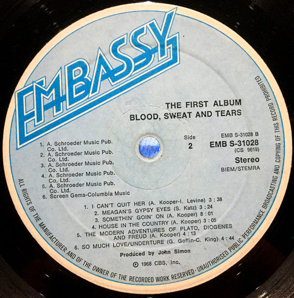 Blood Sweat & Tears* : The First Album (LP, Album, RE, Blu)