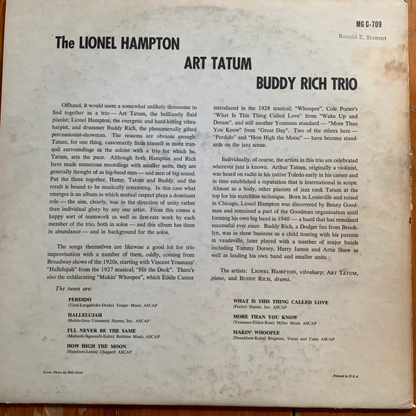 Lionel Hampton, Art Tatum . Buddy Rich : The Lionel Hampton • Art Tatum • Buddy Rich Trio (LP, Album, Mono, Hol)