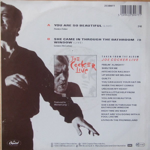 Joe Cocker : You Are So Beautiful (Live) (7", Single)