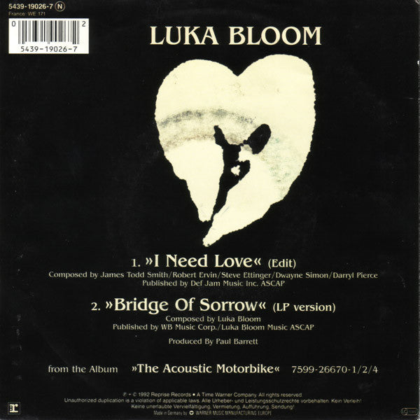 Luka Bloom : I Need Love (7", Single)