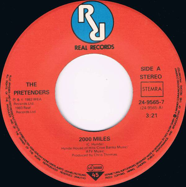 The Pretenders : 2000 Miles (7", Single)