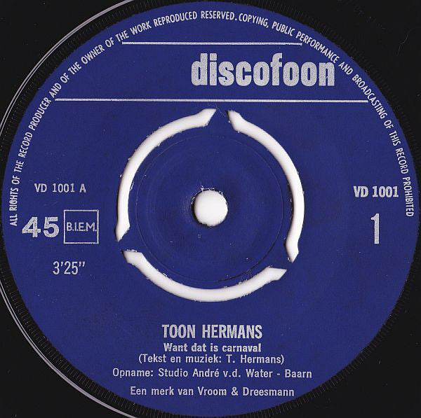 Toon Hermans : Ja, Dat Is Carnaval! (7", Single, Mono)