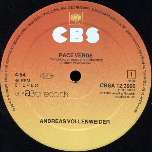 Andreas Vollenweider : Pace Verde „Music For Living Beings“ (12", Maxi)