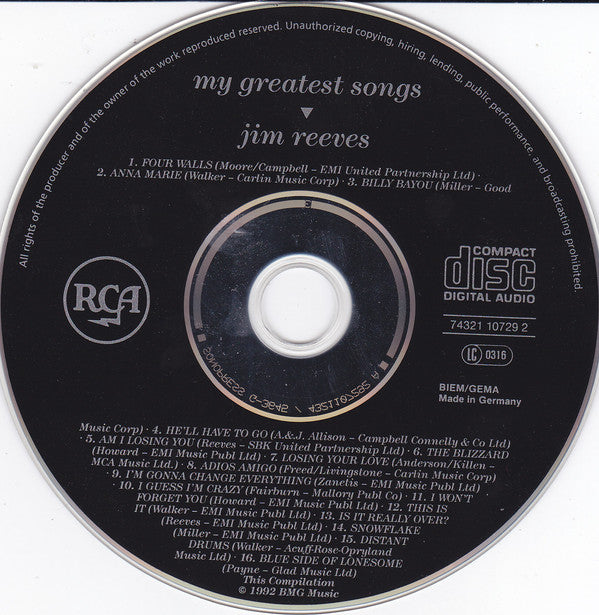 Jim Reeves : My Greatest Songs (CD)