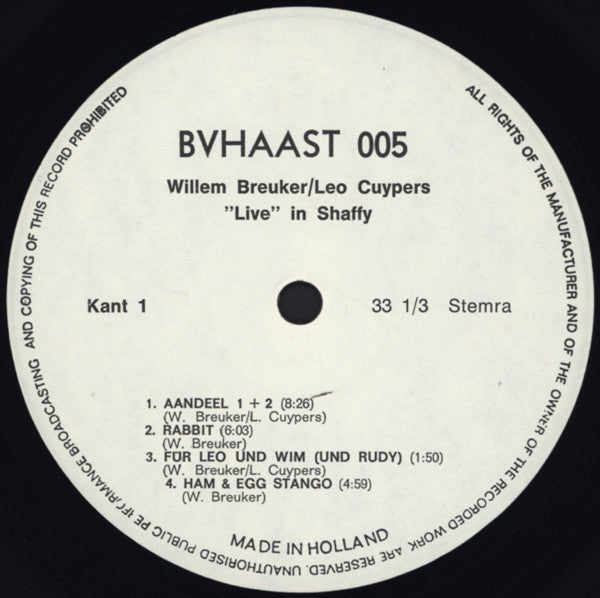 Leo Cuypers / Willem Breuker : Live In Shaffy (LP, Album)