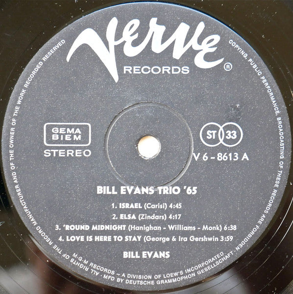 Bill Evans Trio* : Trio '65 (LP, Album)