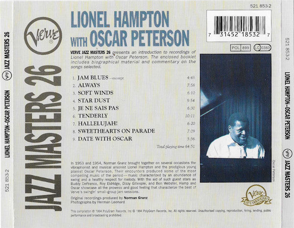 Lionel Hampton With Oscar Peterson : Verve Jazz Masters 26 (CD, Comp)