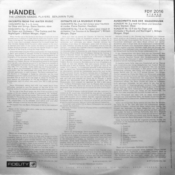 Georg Friedrich Händel, The London Handel Players, Benjamin Tuke : Watermusic = Wassermusik (LP)