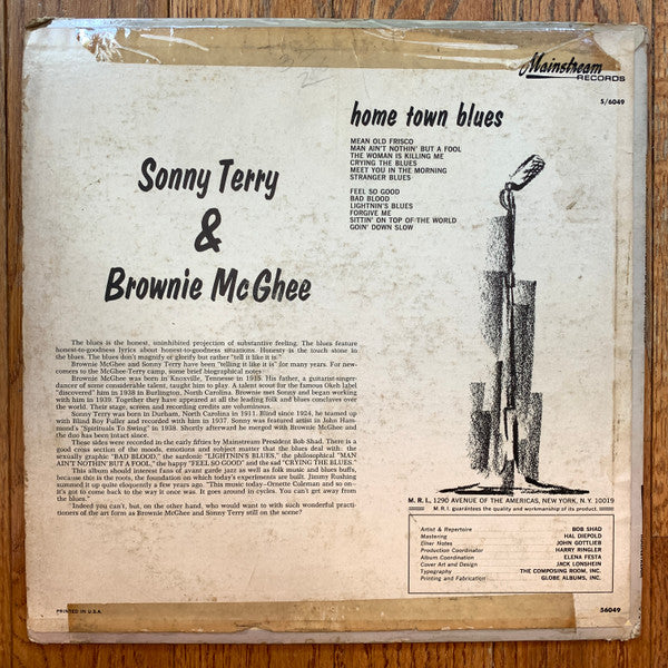 Sonny Terry & Brownie McGhee : Home Town Blues (LP, Album, Mono)
