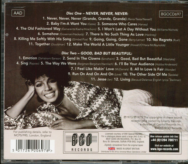 Shirley Bassey : Never, Never, Never / Good, Bad But Beautiful (2xCD, Album, Comp, RM)