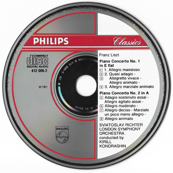 Liszt* ; Sviatoslav Richter, London Symphony Orchestra, Kirill Kondrashin* : The Piano Concertos (CD, RE)