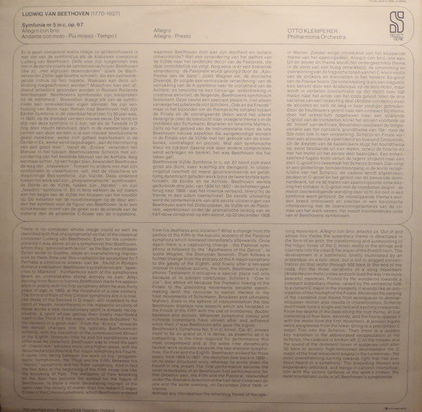 Ludwig van Beethoven, Philharmonia Orchestra, Otto Klemperer : Symfonie Nr. 5 (LP, RE)