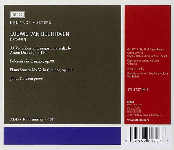 Ludwig van Beethoven, Julius Katchen : "Diabelli" Variations (CD, Album, Mono, RE)