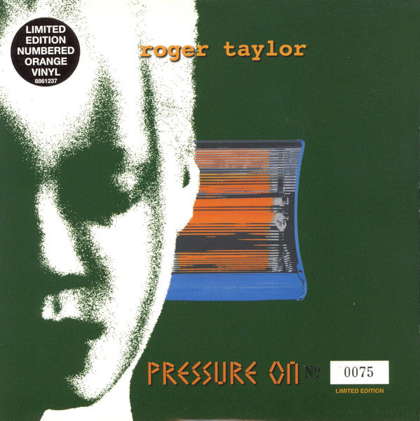 Roger Taylor : Pressure On (7", Single, Ltd, Num, Ora)