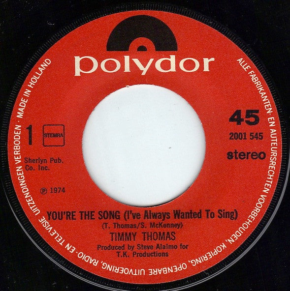 Timmy Thomas : You're The Song (7", Single)