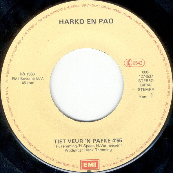 Harko & Pao / Verona (6) : Tiet Veur 'Un Pafke! / Zwart-Wit (7", Single)