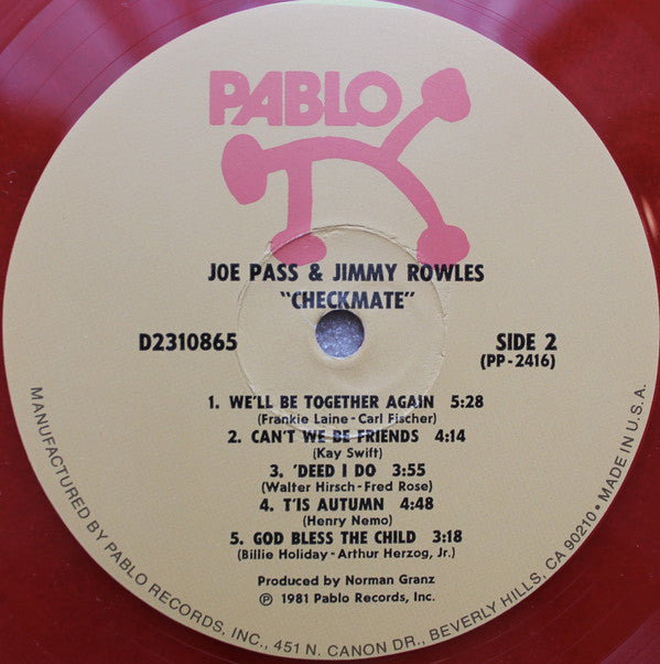 Joe Pass / Jimmy Rowles : Checkmate (LP, Album, Red)
