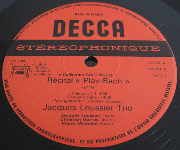 Jacques Loussier Trio : Play Bach (2xLP, RE, Gat)