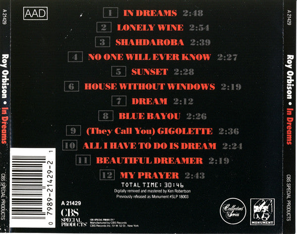 Roy Orbison : In Dreams (CD, Album, RE, RM)
