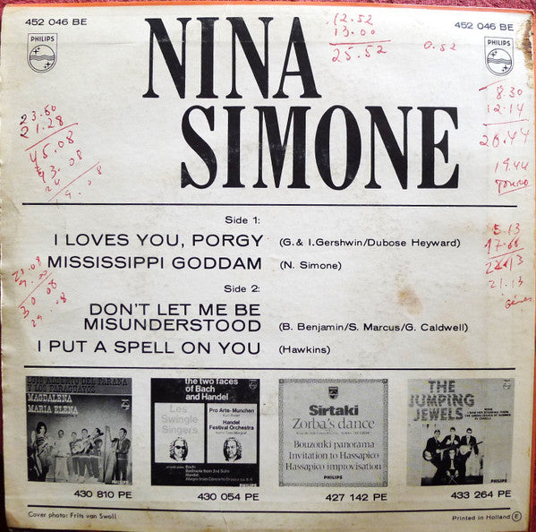 Nina Simone : I Loves You Porgy / Mississippi Goddam / Don't Let Me Be Misunderstood / I Put A Spell On You (7", EP, Mono)