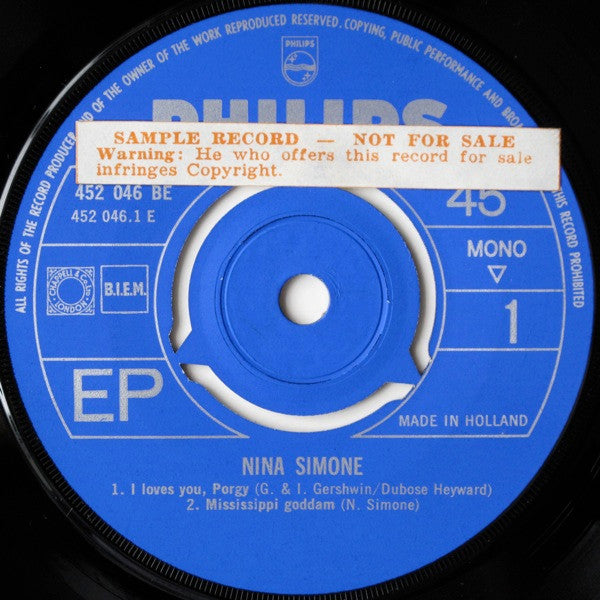 Nina Simone : I Loves You Porgy / Mississippi Goddam / Don't Let Me Be Misunderstood / I Put A Spell On You (7", EP, Mono)