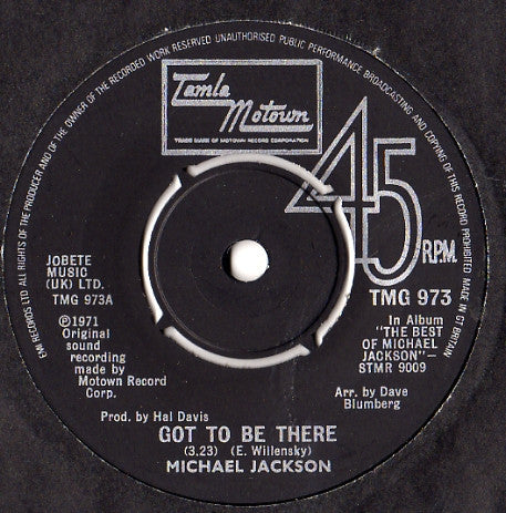 Michael Jackson / Marv Johnson : Got To Be There / I Miss You Baby (How I Miss You) (7", Single, Pus)