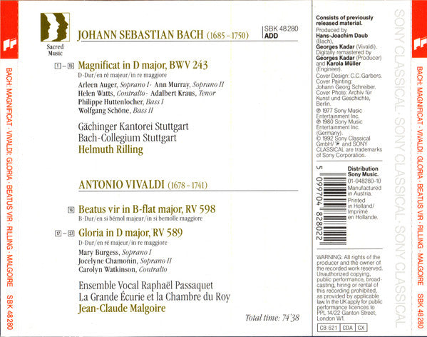 Johann Sebastian Bach / Antonio Vivaldi, Gächinger Kantorei Stuttgart · Bachcollegium Stuttgart, La Grande Ecurie Et La Chambre Du Roy, Helmuth Rilling · Jean-Claude Malgoire : Magnificat / Gloria · Beatus Vir (CD, Comp, RE)