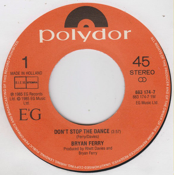 Bryan Ferry : Don't Stop The Dance (7", Single)