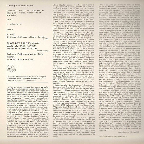 Ludwig van Beethoven - David Oistrach, Mstislav Rostropovich, Sviatoslav Richter, Herbert von Karajan, Berliner Philharmoniker : Triple Concerto En Ut Majeur (LP, Album, RE, Gat)
