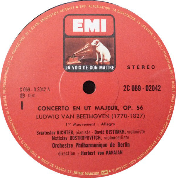 Ludwig van Beethoven - David Oistrach, Mstislav Rostropovich, Sviatoslav Richter, Herbert von Karajan, Berliner Philharmoniker : Triple Concerto En Ut Majeur (LP, Album, RE, Gat)