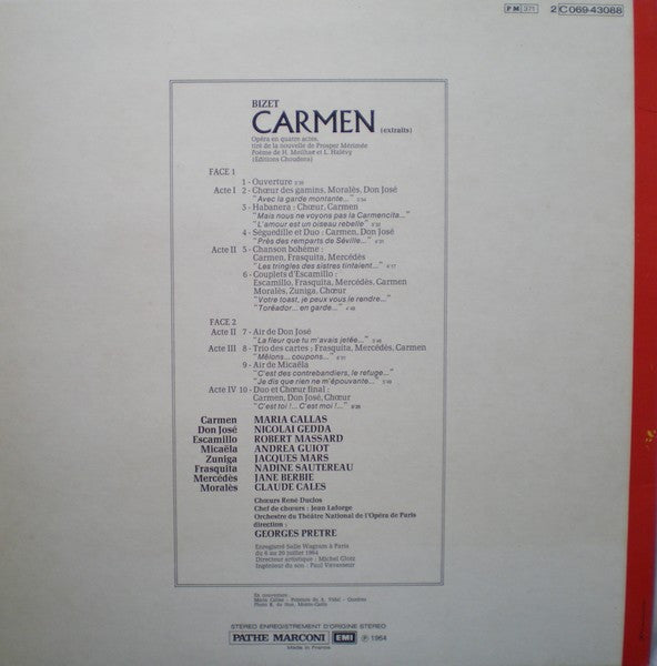 Georges Bizet - Maria Callas, Nicolai Gedda, Robert Massard, Andréa Guiot, Les Chœurs René Duclos, Orchestre National De L'Opéra De Paris, Georges Prêtre : Carmen (Extraits) (LP)