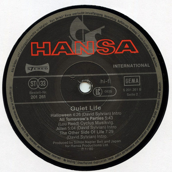 Japan : Quiet Life (LP, Album, RE, RP, Son)