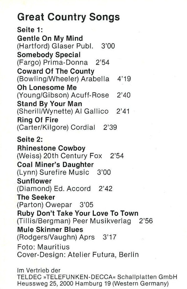 Unknown Artist : Great Country Hits (Cass)