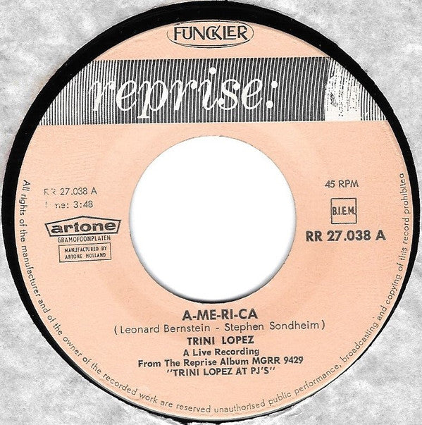 Trini Lopez : A-me-ri-ca / If I Had A Hammer (7", Single, Ora)